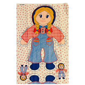 Cut n Sew Vintage Fabric Panel Farm Girl Gingham Overalls Pillow Doll Toy NOS